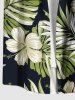 Chemise hawaïenne grande taille à imprimé feuilles tropicales et fleurs d'hibiscus pour homme - Noir 3XL
