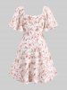 Plus Size Tie Dye Flowers Leaf Print Ruched Cinched Pockets Milkmaid Dress -  