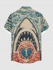 Plus Size Shark Heart Skulls Diver Print Buttons Pocket Hawaii Shirt For Men -  