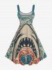 Robe débardeur hawaïenne grande taille à imprimé requin, cœur, crâne et plongeur - café lumière 6X