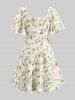 Plus Size Tie Dye Flowers Leaf Print Ruched Cinched Pockets Milkmaid Dress -  