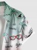 Chemise hawaïenne grande taille à imprimé cocotier, lunettes de soleil, parapluie, vagues de la mer, boutons, poche, pour homme - Vert L