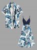 Plus Size Flowers Tropical Leaf Print Surplice Hawaii Cami Dress -  