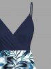Plus Size Flowers Tropical Leaf Print Surplice Hawaii Cami Dress -  