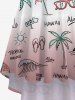 Robe camisole hawaïenne grande taille avec lunettes de soleil et parapluie, motif cocotier, vagues de la mer, imprimé ombré, taille haute et basse - Vert 5X