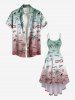 Robe camisole hawaïenne grande taille avec lunettes de soleil et parapluie, motif cocotier, vagues de la mer, imprimé ombré, taille haute et basse - Vert 5X