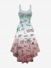 Robe camisole hawaïenne grande taille avec lunettes de soleil et parapluie, motif cocotier, vagues de la mer, imprimé ombré, taille haute et basse - Vert 6X
