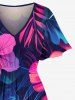 Robe mi-longue hawaïenne fendue grande taille à imprimé feuilles tropicales et fleurs d'hibiscus - Bleu Ciel 6X
