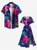 Robe mi-longue hawaïenne fendue grande taille à imprimé feuilles tropicales et fleurs d'hibiscus - Bleu Ciel 6X