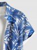 Chemise hawaïenne grande taille à imprimé feuilles tropicales et fleurs, avec poches et boutons, pour homme - Bleu 4XL