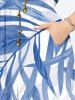 Plus Size Tropical Leaf Flowers Print Split Hawaii Midi Dress -  