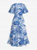 Plus Size Tropical Leaf Flowers Print Split Hawaii Midi Dress -  