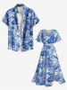 Plus Size Tropical Leaf Flowers Print Split Hawaii Midi Dress -  