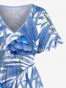 Robe mi-longue hawaïenne fendue à imprimé feuilles tropicales et fleurs grande taille - Bleu Ciel 6X