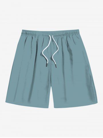 Plus Size Solid Hawaii Drawstring Pockets Beach Shorts For Men - GREEN - 2XL