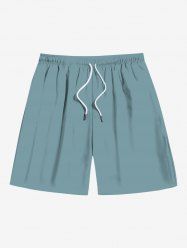 Plus Size Solid Hawaii Drawstring Pockets Beach Shorts For Men -  