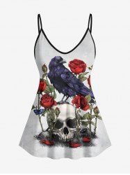 Plus Size Skull Rose Flower Crow Print Cami Top -  