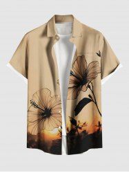 Chemise hawaïenne grande taille à imprimé coucher de soleil et fleurs d'hibiscus pour homme - Abricot XL