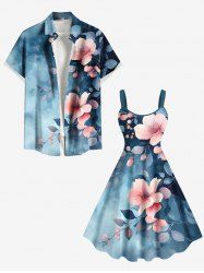 Tie Dye Ombre Flowers Leaf Print Plus Size Matching Hawaii Beach Outfit For Couples -  