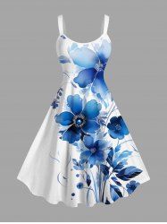 Robe débardeur hawaïenne grande taille à imprimé floral aquarelle - Bleu 3X