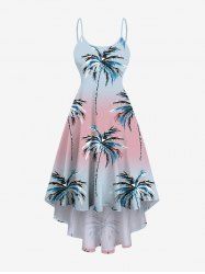 Plus Size Coconut Tree Ombre Colorblock Print High Low Hawaii Cami Dress -  