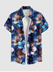 Chemise hawaïenne à boutons et poches pour homme, grande taille, imprimé floral ombré pailleté - Bleu S
