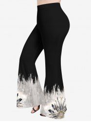 Pantalon évasé grande taille à imprimé ethnique plumes et horloge tie-dye - Noir 6X