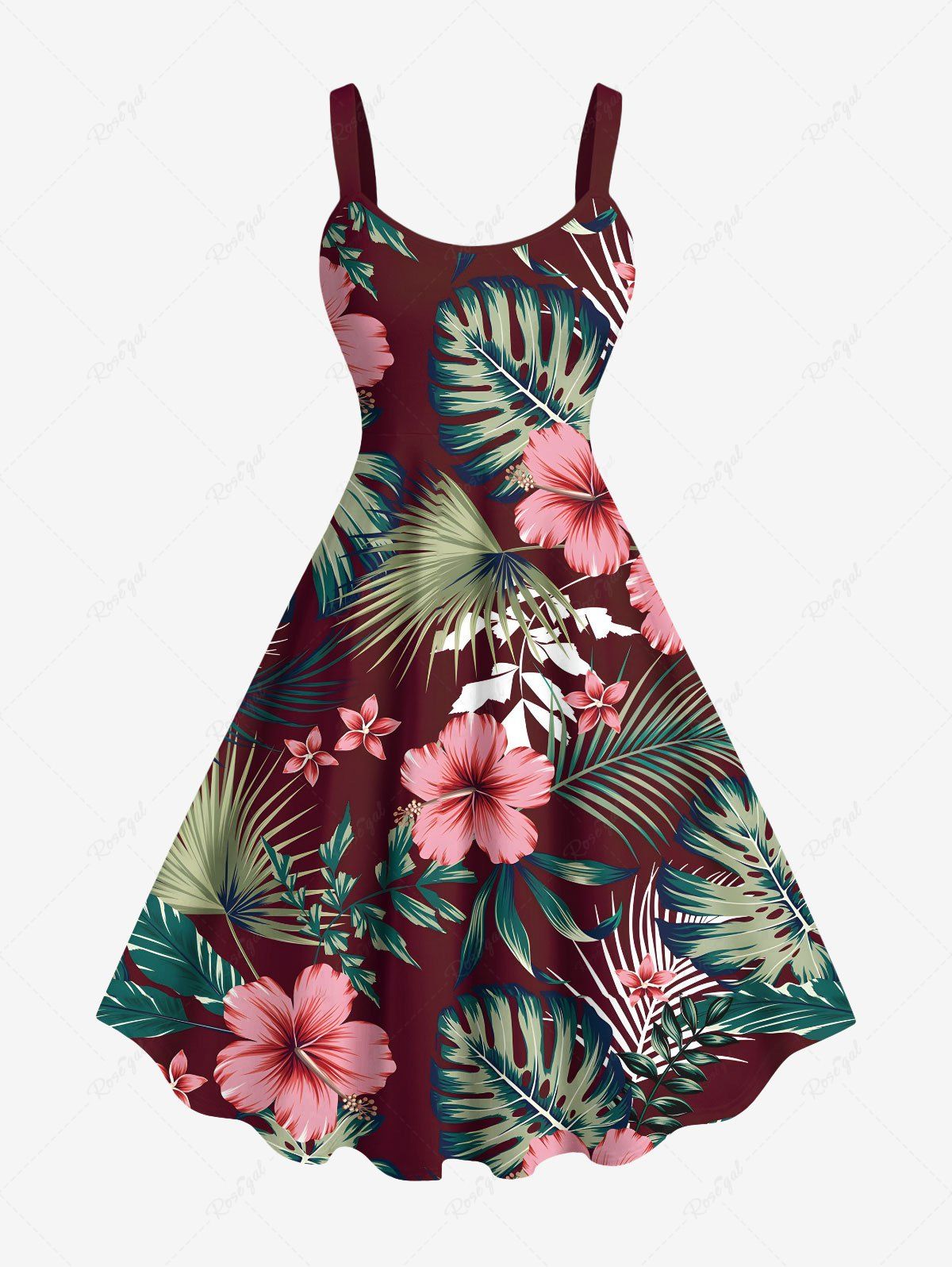Shops Plus Size Tropical Leaf Hibiscus Flowers Print Hawaii Tank Dress  