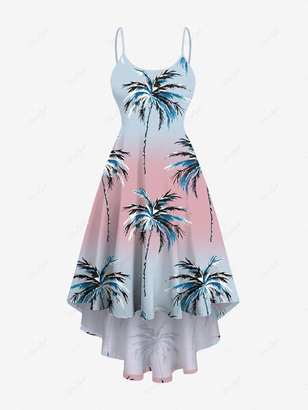 Robe caraco hawaïenne grande taille à imprimé cocotiers ombré colorblock Bleu clair XXS