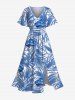 Tropical Leaf Flowers Print Plus Size Matching Hawaii Beach Outfit For Couples -  