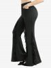 Rose Lace-up Tank Top and Spider Web Flocking Lettuce Ruffles Flare Pants Plus Size Outfit -  