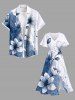 Tenue de plage hawaïenne assortie grande taille, motif floral aquarelle, peinture à l'encre, pour couple - Bleu 