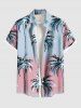 Tenue de plage hawaïenne assortie grande taille à imprimé cocotier ombré colorblock pour couples - Bleu clair 