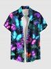 Tropical Leaf Branch Colorful Glitter Butterfly Print Plus Size Matching Hawaii Beach Outfit For Couples -  