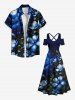 Plus Size Ombre Flower Leaf Glitter Galaxy Print Hawaii Cold Shoulder Crisscross A Line Maxi Dress -  