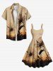 Plus Size Hibiscus Flower Sunset Print Hawaii A Line Tank Dress -  