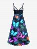 Robe camisole trapèze hawaïenne à imprimé papillons et branches de feuilles tropicales, grande taille, à surplis colorés - Noir 2X