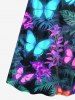 Robe camisole trapèze hawaïenne à imprimé papillons et branches de feuilles tropicales, grande taille, à surplis colorés - Noir 2X