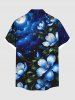 Plus Size Ombre Flower Leaf Glitter Galaxy Print Hawaii Button Pocket Shirt For Men -  