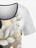 Plus Size Flower Leaf Branch Contrast Colorblock Print T-shirt -  