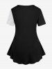 Plus Size Flower Leaf Branch Contrast Colorblock Print T-shirt -  