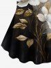 Plus Size Flower Leaf Branch Contrast Colorblock Print T-shirt -  