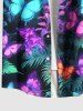 Plus Size Tropical Leaf Branch Colorful Glitter Butterfly Print Hawaii Button Pocket Shirt For Men -  