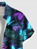 Plus Size Tropical Leaf Branch Colorful Glitter Butterfly Print Hawaii Button Pocket Shirt For Men -  