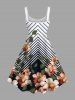 Plus Size Flower Leaf Branch Zig Zag Print Hawaii A Line Tank Dress -  
