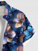 Chemise hawaïenne à boutons et poches pour homme, grande taille, imprimé floral ombré pailleté - Bleu S