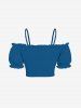 Plus Size Cold Shoulder Puff Sleeve Solid Cinched Top -  