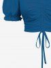 Plus Size Cold Shoulder Puff Sleeve Solid Cinched Top -  