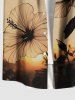 Plus Size Hibiscus Flower Sunset Print Hawaii Button Pocket Shirt For Men -  