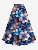 Plus Size Glitter Ombre Flower Print Hawaii Split A Line Skirt -  